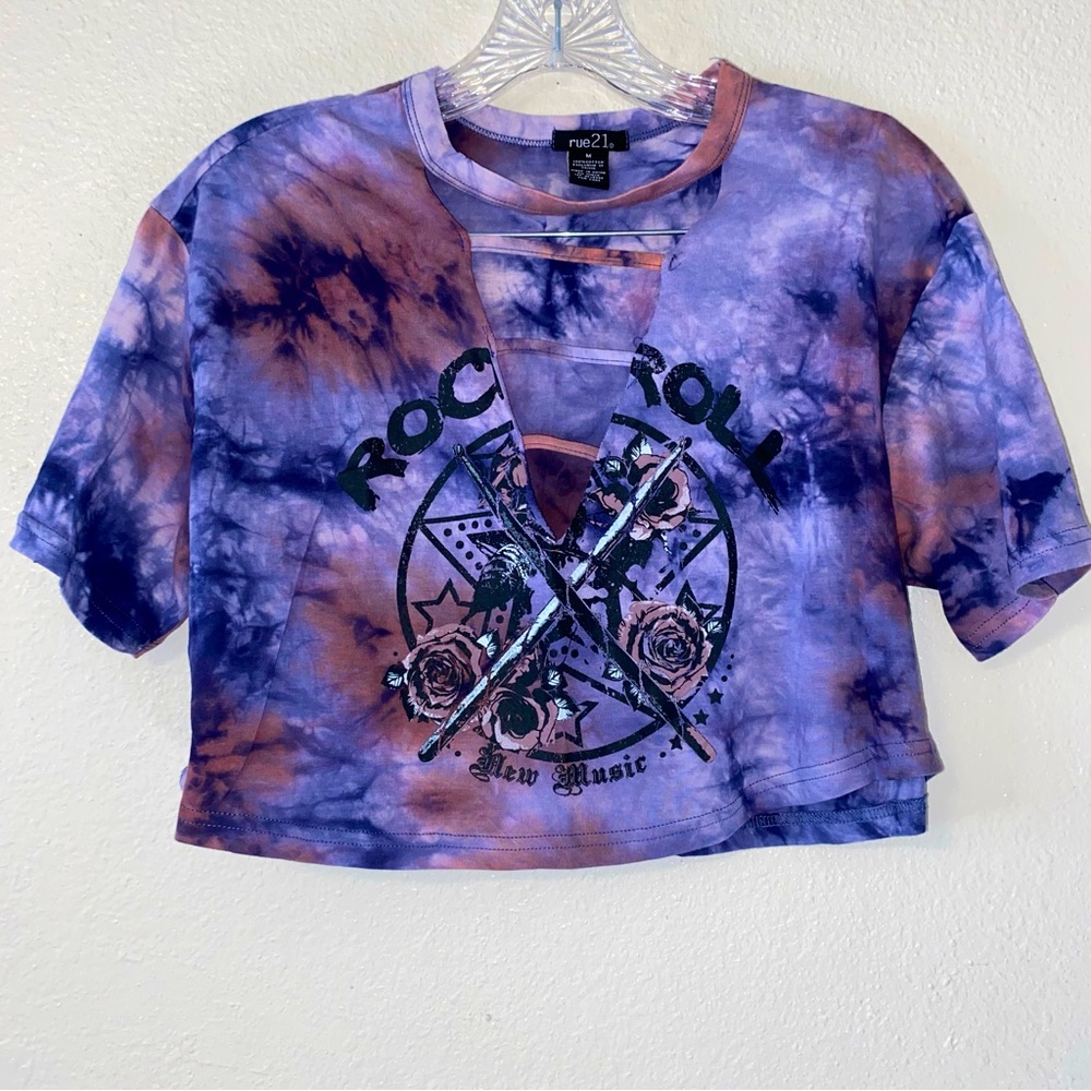 Rue21 Roc Roll purple and pink tie dye Cotton Crop Top - Medium